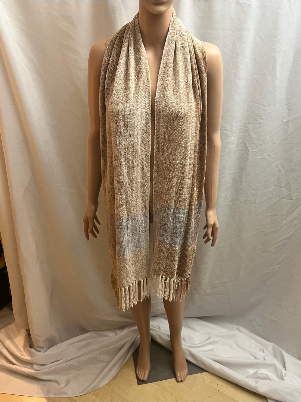 Metallic Ombré Fringe Scarf Wrap Shawl Silver Rose Gold One Size